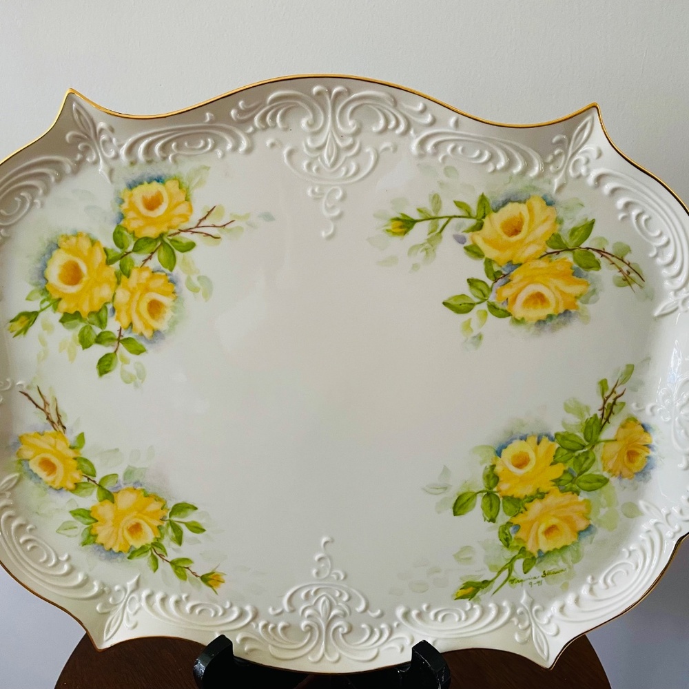 Vintage Hand Painted Porcelain Tray, Porcelain Floral Tray, Vintage serving Tray - Picture 2 of 6